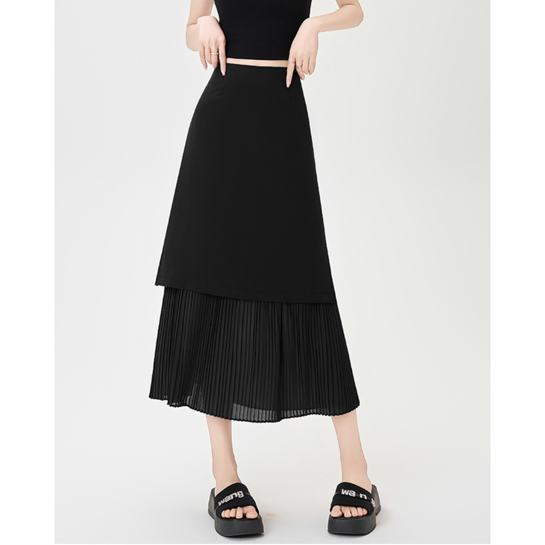 Mina Pleat Layer Midi Skirt