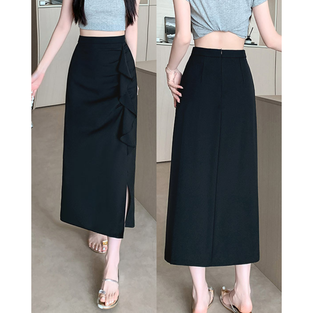 Noa Curve Ruffle Slit Skirt