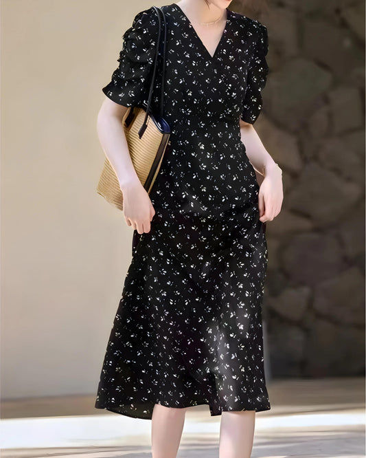 Vera Bloom Shirred Midi Dress