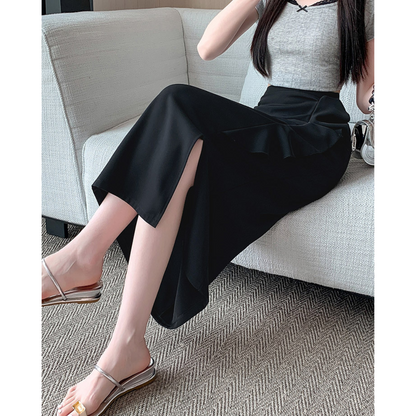Noa Curve Ruffle Slit Skirt