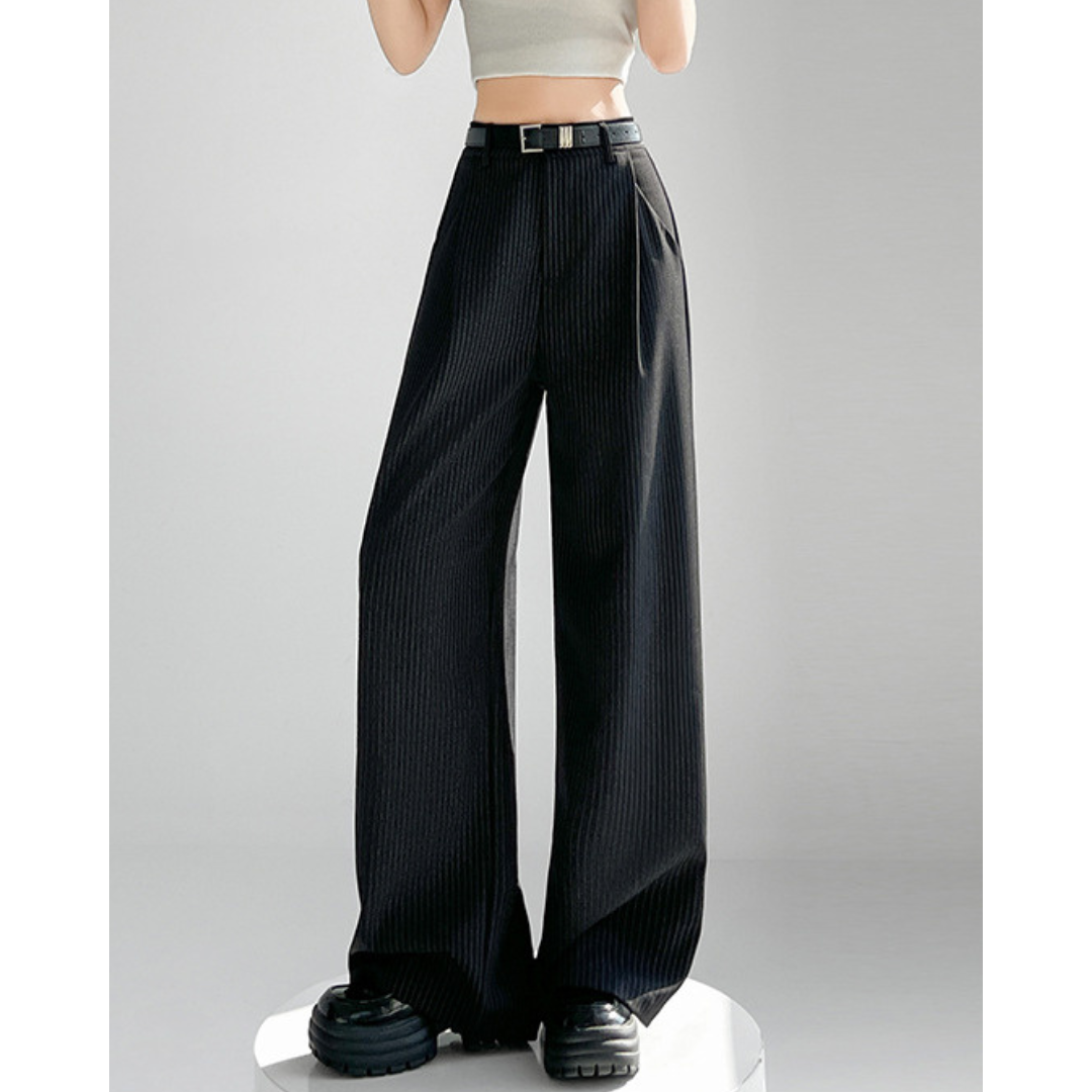 Amira Pinstripe Belted Trousers