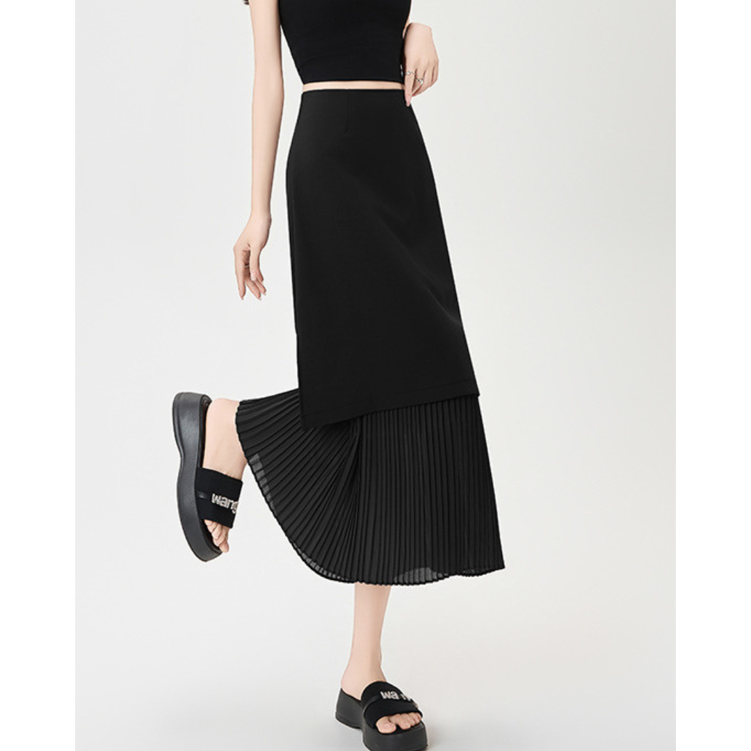 Mina Pleat Layer Midi Skirt