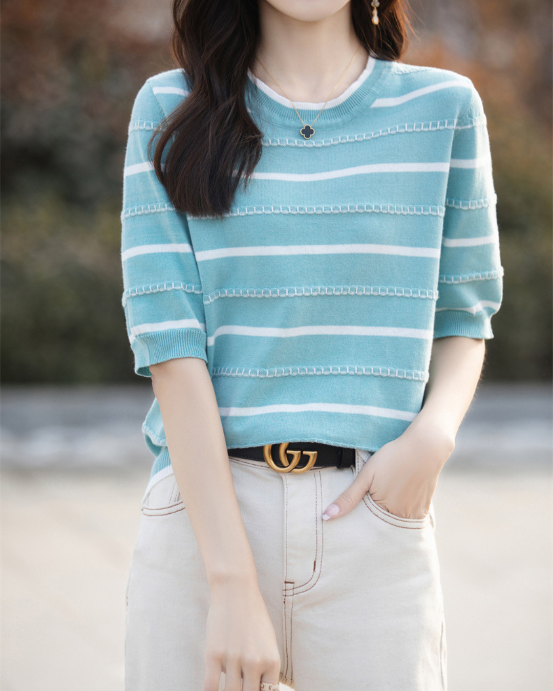 Celine Stitch Stripe Knit Top