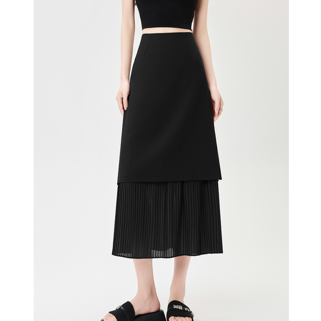Mina Pleat Layer Midi Skirt