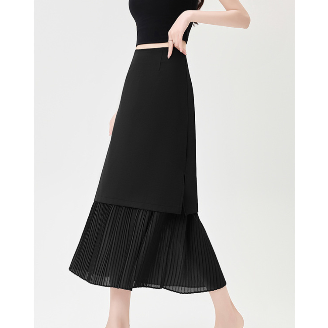 Mina Pleat Layer Midi Skirt