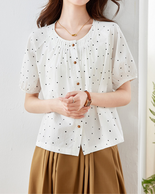 Mira Dot Gathered Blouse
