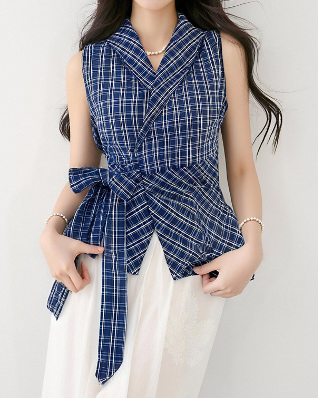 Elora Check Wrap Sleeveless Top