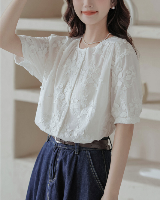Lunea Bloom Silk Embroidery Blouse