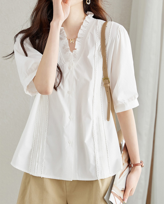 Sienna Ruffle Trim Cotton Blouse