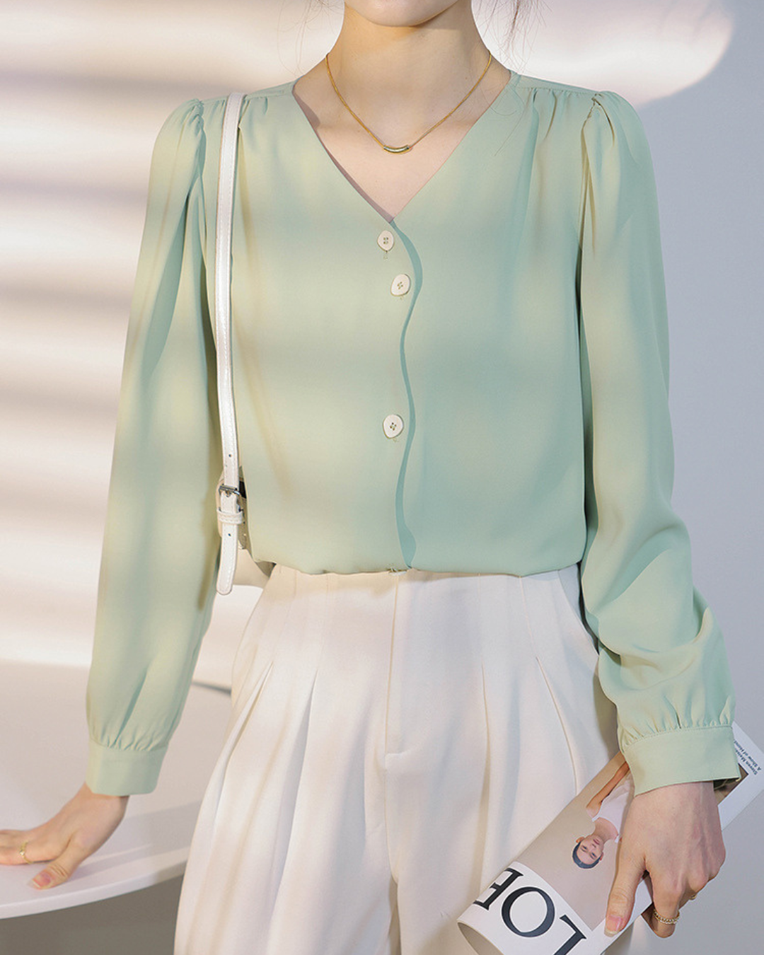 Mira Ease Wave Button Blouse