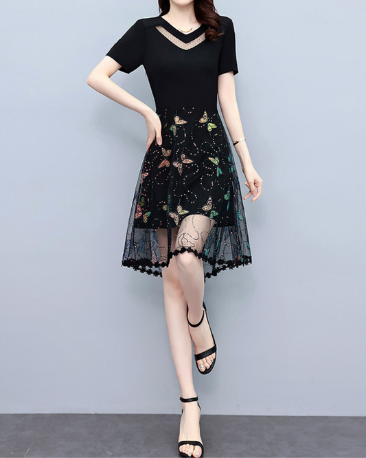 Ivy Bloom Mesh Flare Dress