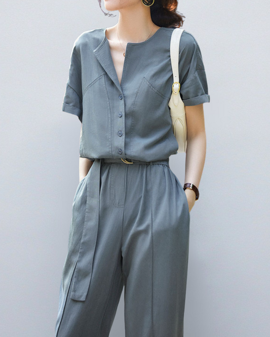 Sage Ease Button Utility Jumpsuit