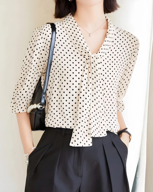 Amelie Dot Soft Tie Blouse