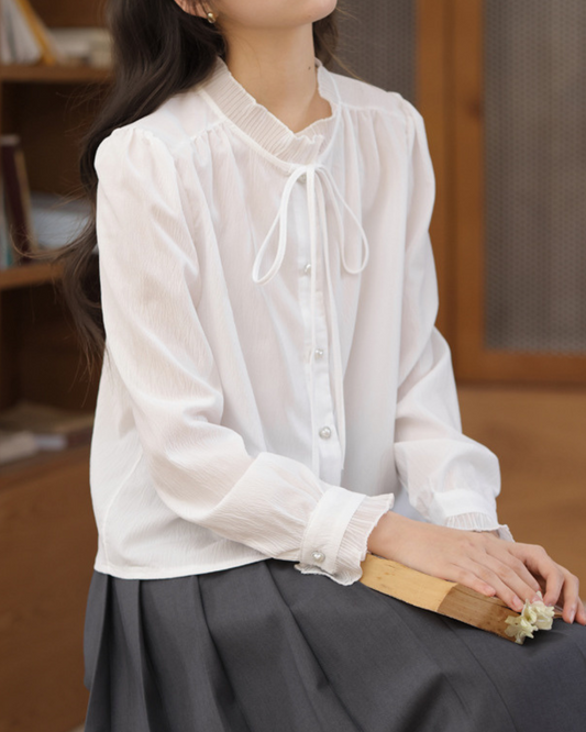 Elva Tie Neck Pearl Blouse