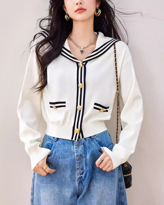 Marine Line Gold Button Cardigan