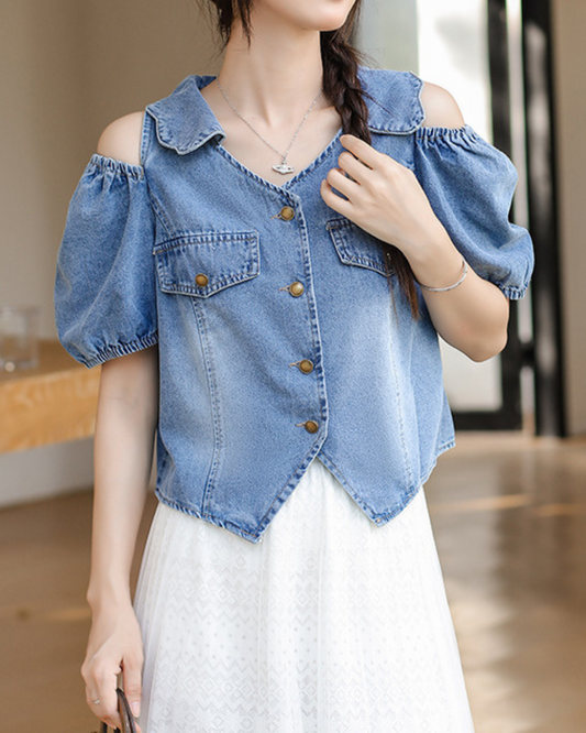 Vienna Soft Shoulder Denim Blouse