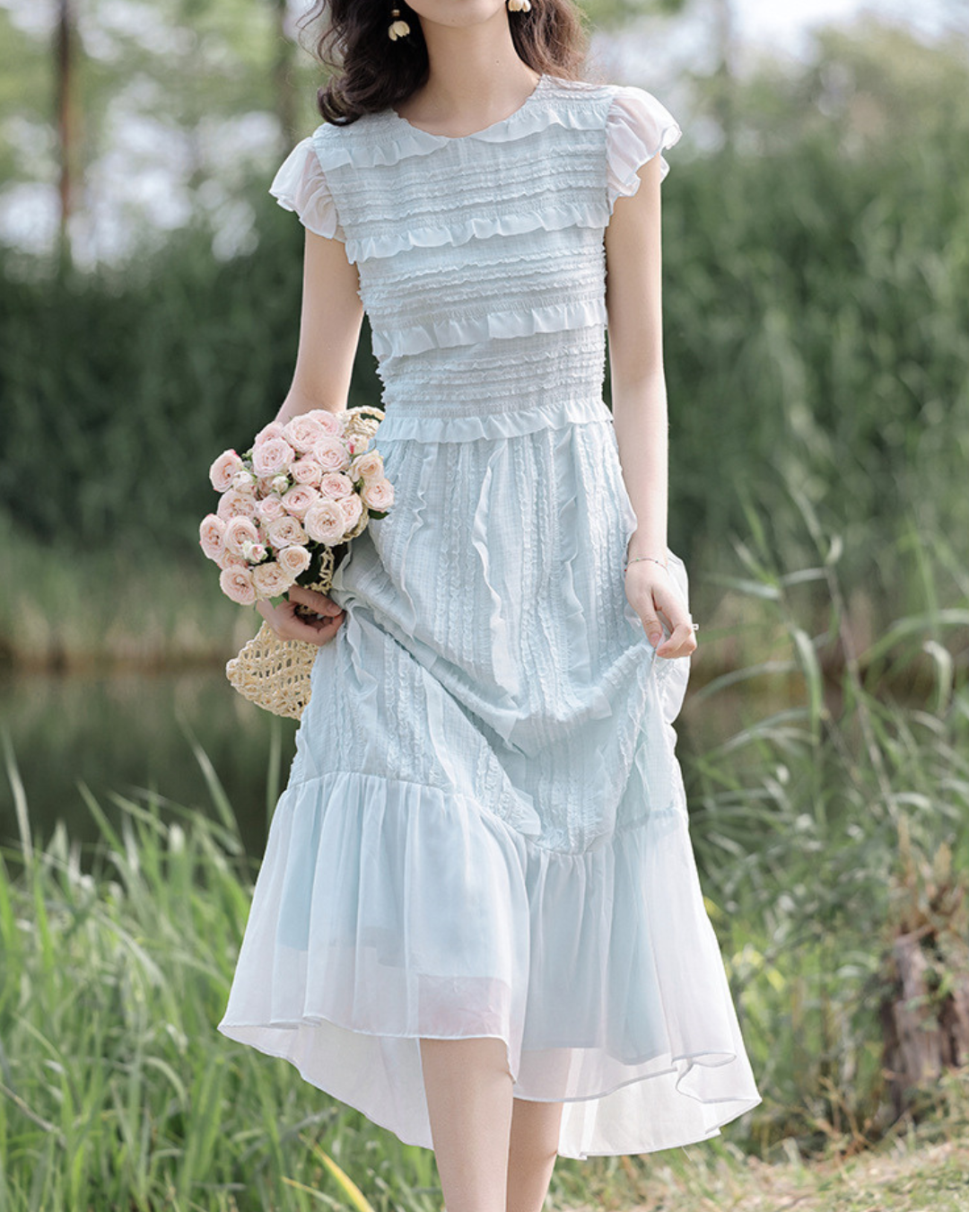 Elowen Breeze Ruffle Midi Dress