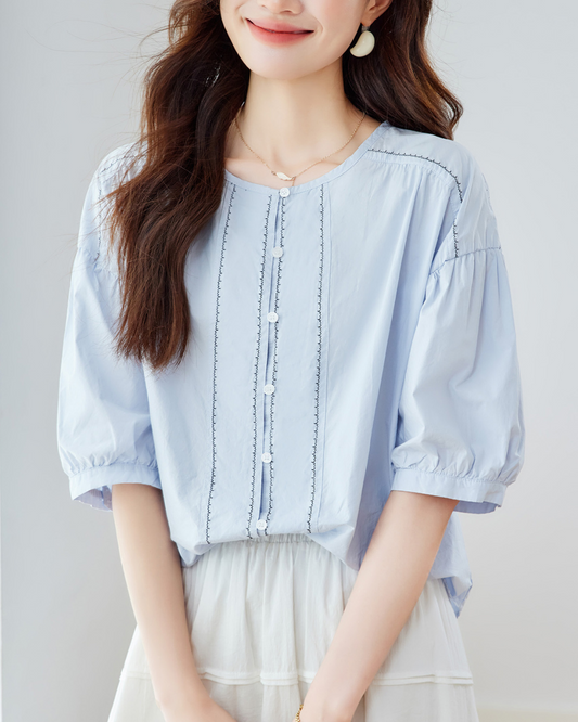 Azure Ease Pintuck Blouse