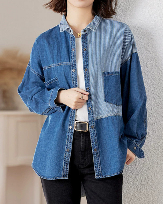 Elira Stripe Patch Denim Shirt