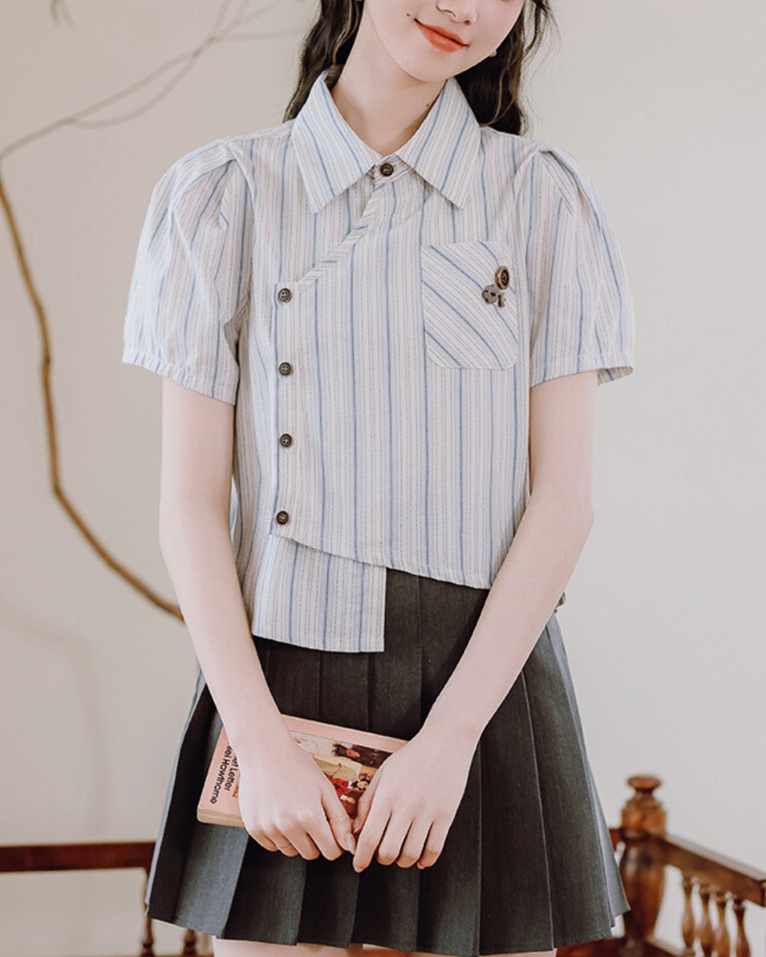 Mira Twist Stripe Collar Shirt