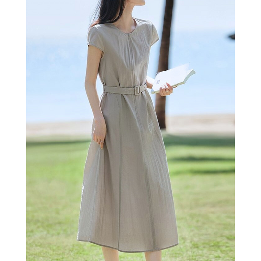 Mira Taupe Zip Belt Dress