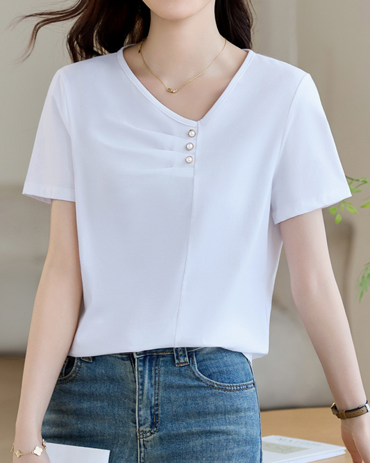 Mila Pleat Button T-Shirt
