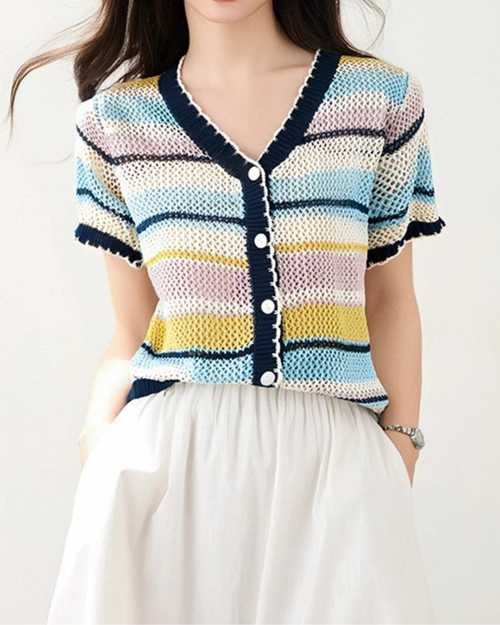 Mica Stripe Knit Cardigan T-Shirt