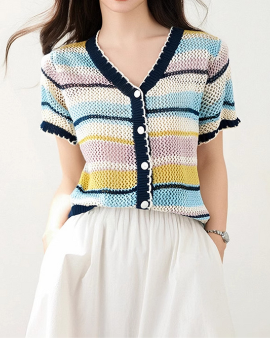 Mica Stripe Knit Cardigan T-Shirt