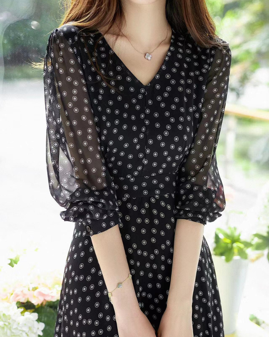 Elora Whisper Dot Flare Dress