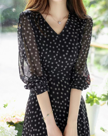 Elora Whisper Dot Flare Dress