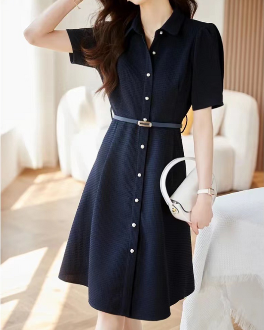 Adele Pearl Button Flare Dress