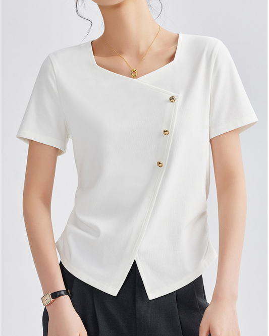 Mira Twist Button Draped T-Shirt