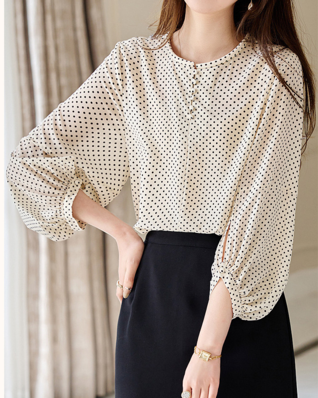 Elodie Light Dot Gather Blouse