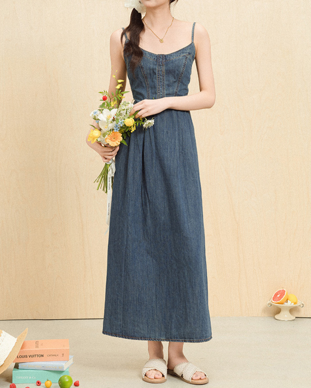 Liora Soft Denim Maxi Dress