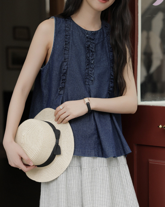 Mielle Frill Denim Sleeveless Shirt