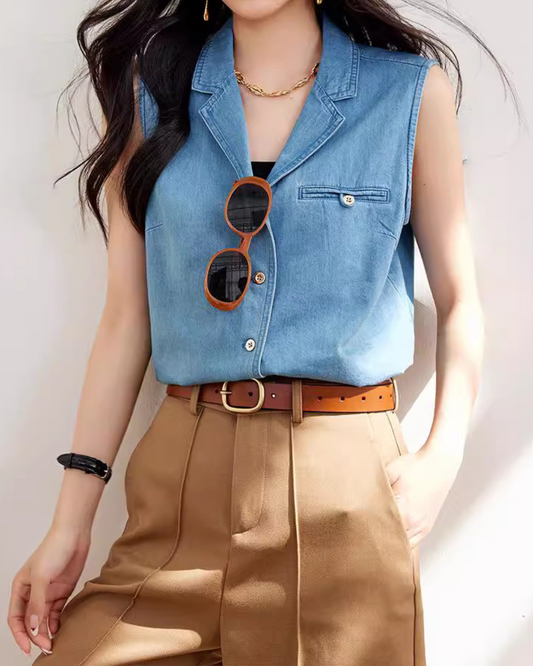 Mira Notch Collar Sleeveless Shirt