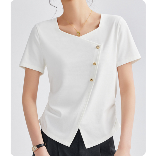 Mira Twist Button Draped T-Shirt