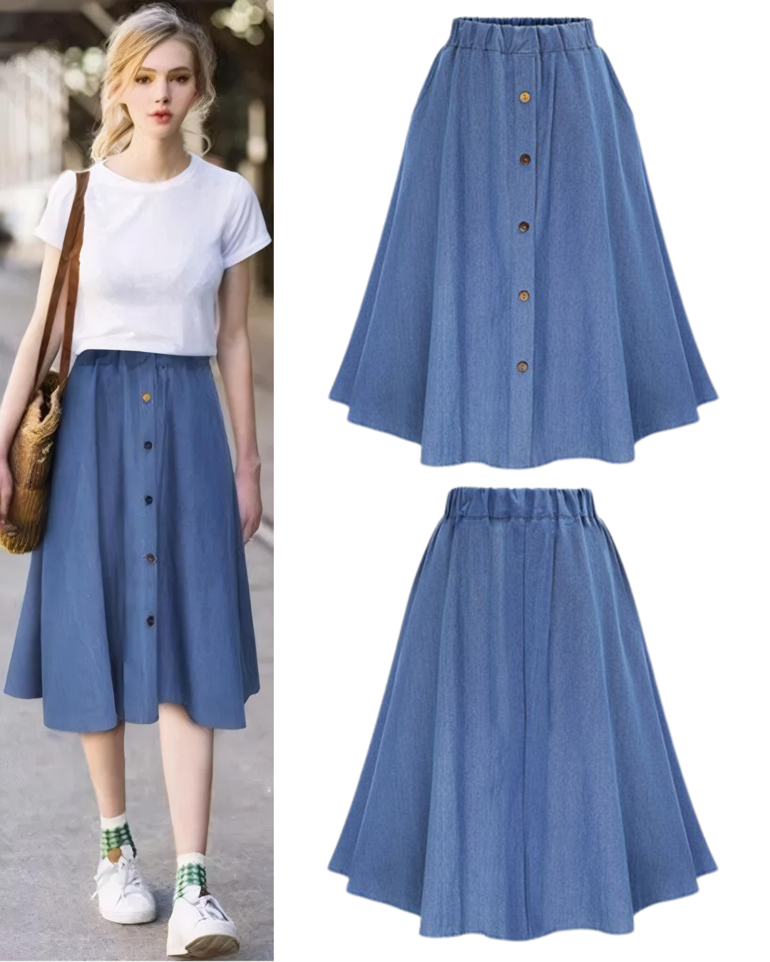 Liora Calm Button Midi Skirt