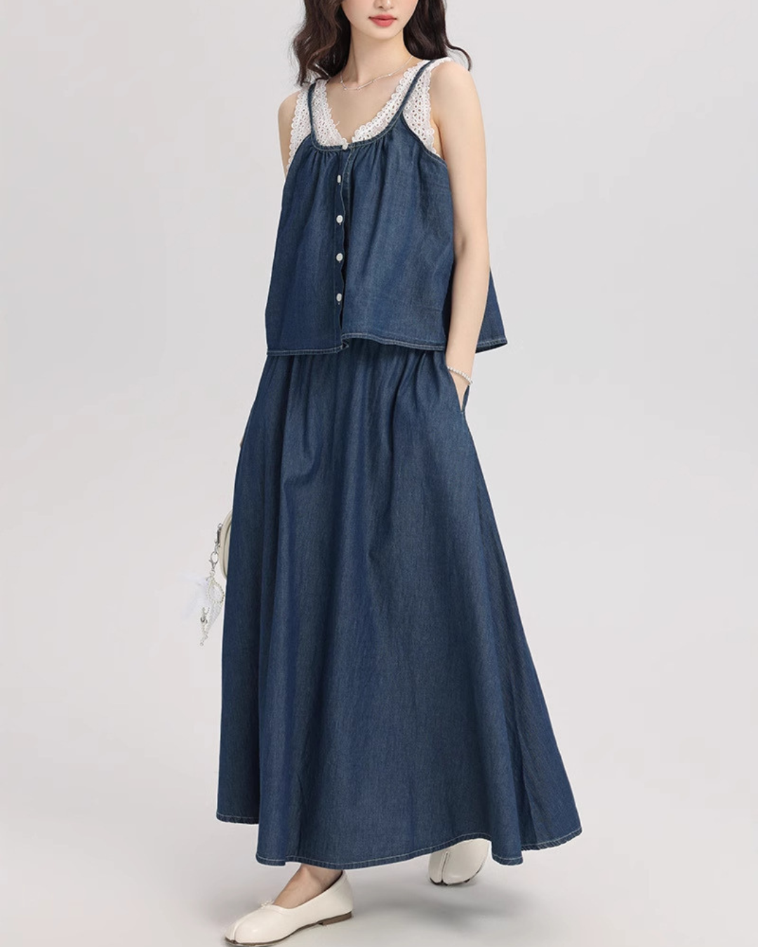 Azure Calm Denim Lace Set