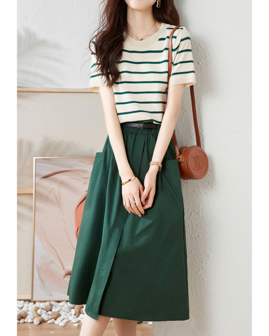 Eloise Stripe Gathered Skirt Set