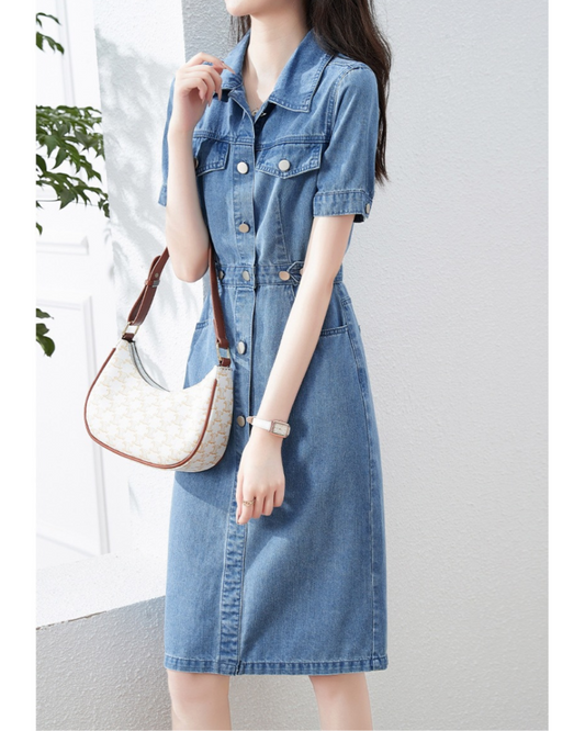 Adele Soft Denim Belted Dress