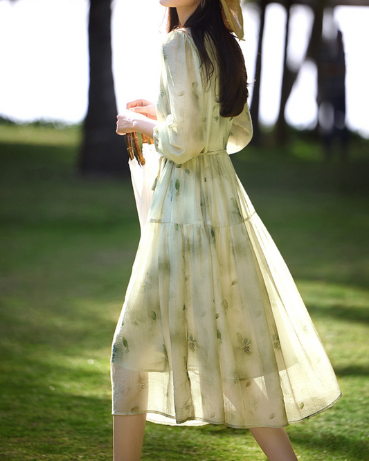 Serene Whisper Pleated Midi Dress