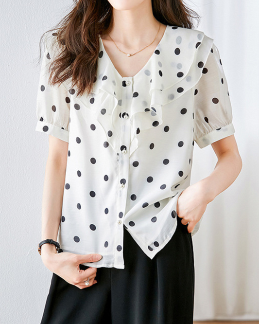 Mira Dot Ruffle Collar Blouse