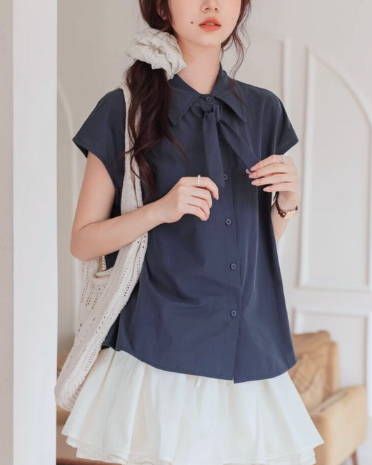 Rhea Soft Tie Collar Blouse