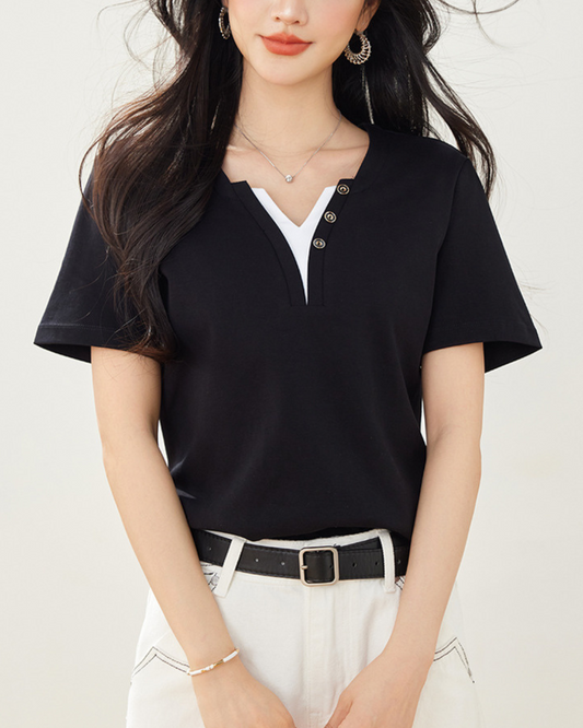 Mabel Layered Button T-Shirt