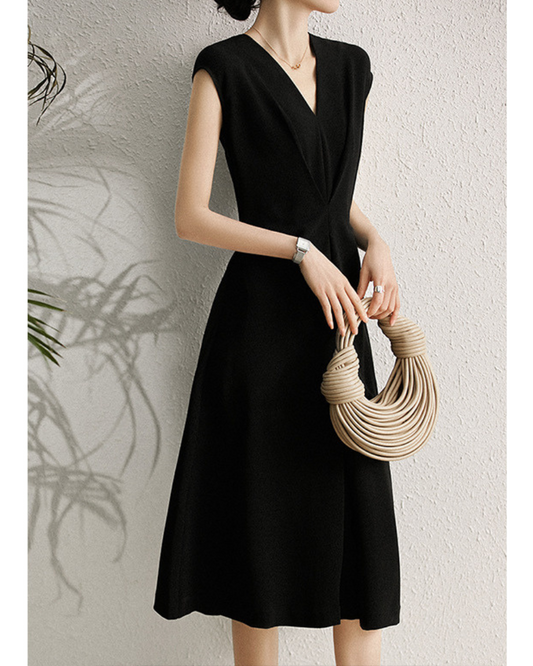 Noir Fold Pleat Midi Dress