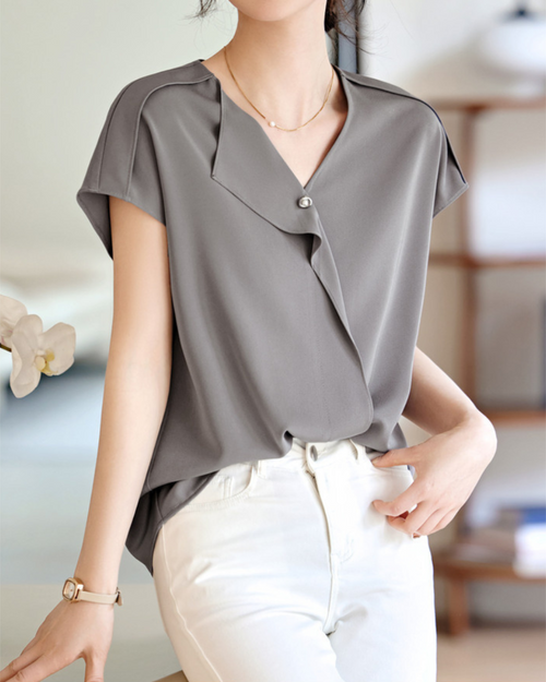 Aria Drape Pearl Collar Blouse