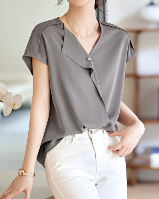 Aria Drape Pearl Collar Blouse