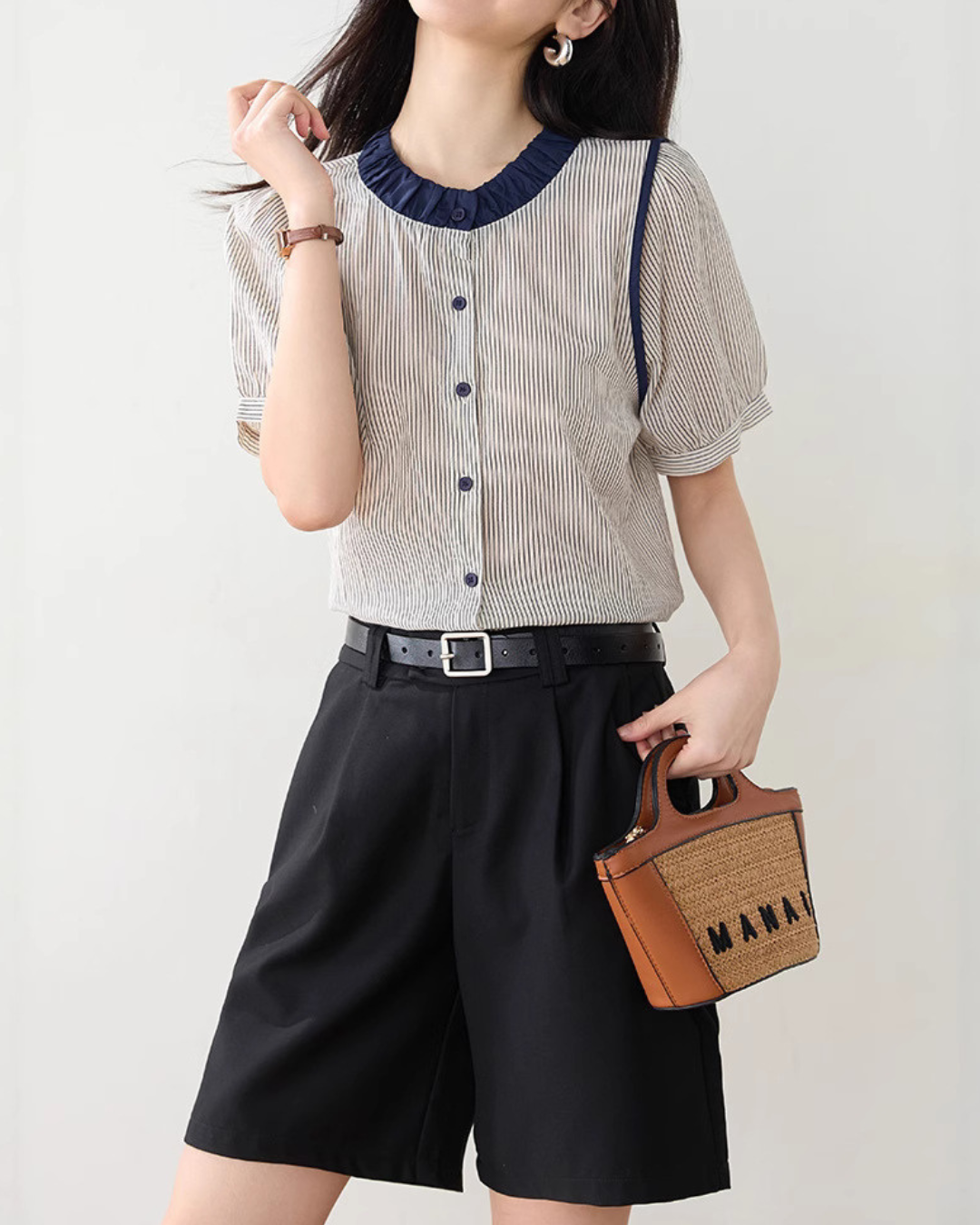 Elinor Stripe Ruffle Collar Blouse