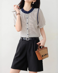 Cream with navy stripes